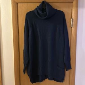 Eileen Fisher Women’s Merino Wool Cowl Neck Oversized Tunic Sweater Navy Large